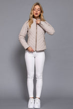 Load image into Gallery viewer, Suede Piping Detail Rib Quilted Padding Jacket : TAUPE
