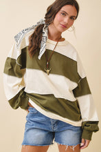 Load image into Gallery viewer, Contrast Panel Long Sleeve Slouchy Top: Pineapple Navy / Contemporary
