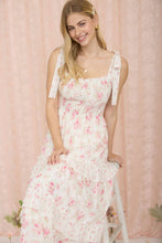 Load image into Gallery viewer, FLORAL SWEETHEART SMOCKED RUFFLE DETAIL MIDI DRESS: YELLOW MULTI
