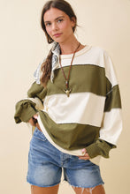 Load image into Gallery viewer, Contrast Panel Long Sleeve Slouchy Top: Pineapple Navy / Contemporary
