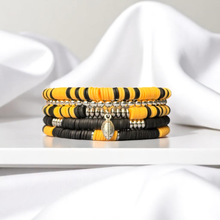 Load image into Gallery viewer, Black and Gold Game Day Bracelet Stack: Football
