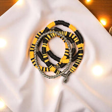 Load image into Gallery viewer, Black and Gold Game Day Bracelet Stack: Football
