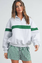 Load image into Gallery viewer, Two-Toned Half Zip Collar Sweatshirt: GREY / GREEN
