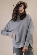 Load image into Gallery viewer, Mineral Washed Elbow Patch Contrast Knit Top: MOCHA

