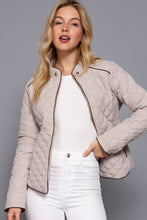 Load image into Gallery viewer, Suede Piping Detail Rib Quilted Padding Jacket : TAUPE
