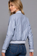 Load image into Gallery viewer, Long Sleeve Quilted PU Faux Leather Bomber Jacket: BLK-black / M
