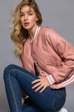 Load image into Gallery viewer, Long Sleeve Quilted PU Faux Leather Bomber Jacket: BLK-black / L
