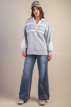 Load image into Gallery viewer, Color Block Oversized Collared Casual Knit Top: CREAM
