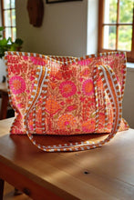 Load image into Gallery viewer, Rue Orange Floral Patterned Tote Bag
