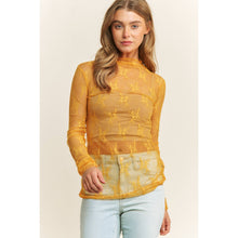 Load image into Gallery viewer, MESH LACE HIGH NECK DESIGN LONG SLEEVE FITTED TOP: Off White
