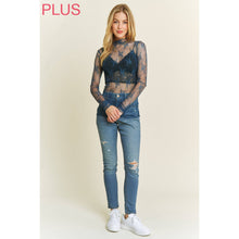 Load image into Gallery viewer, PLUS MESH LACE HIGH NECK DESIGN LONG SLEEVE FITTED TOP: Off White
