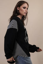 Load image into Gallery viewer, Oversized Mixed Media Western Graphic Knit Top: TAUPE
