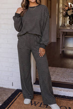 Load image into Gallery viewer, LAS-LIVE Cozy Striped Crew Neck Pocketed Pants Set (S-XL): Brown Stripe / S
