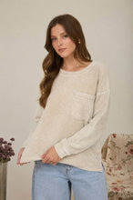 Load image into Gallery viewer, WASHED POCKET DETAIL LONG SLEEVE RIB KNIT TOP : LIGHT OLIVE
