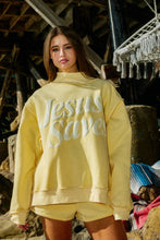 Load image into Gallery viewer, IT2594P-JESUSSAVES | 'JESUSSAVES' Print Mock Neck Sweatshirt: Baby Blue / S/M-L/XL (3-3)
