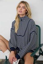 Load image into Gallery viewer, HALF ZIP STRIPE CONTRAST TRIM LONG SLEEVE KNIT TOP : CHOCOLATE BROWN
