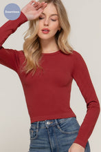 Load image into Gallery viewer, Long Sleeve Crew Neck Rib Seamless Top: OLV-olive / M/L
