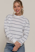 Load image into Gallery viewer, Long Sleeve Engineer Stripe Inner Fleece Sweatshirt: BLK-black/beige
