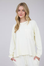 Load image into Gallery viewer, WASHED POCKET DETAIL LONG SLEEVE RIB KNIT TOP: CREAM
