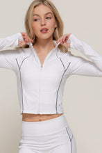 Load image into Gallery viewer, Long Sleeve Piping Detail Active Wear Jacket: GRN-jade green/off white / M
