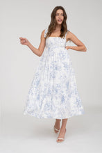 Load image into Gallery viewer, FRUIT BLOSSOM TIERED MIDI DRESS: BLUE
