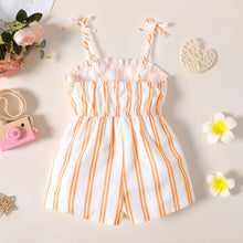 Load image into Gallery viewer, Toddler Girl Bowknot Stripe/Floral Print/Orange Cami Romper: Orangewhite / 18-24 Months
