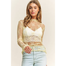 Load image into Gallery viewer, MESH LACE HIGH NECK DESIGN LONG SLEEVE FITTED TOP: Off White
