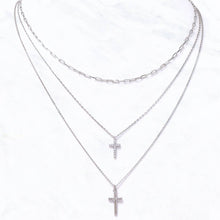 Load image into Gallery viewer, CZ Cross, Diamond Cross, Link Chain Necklace: Gold Crystal
