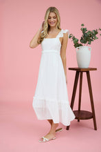 Load image into Gallery viewer, RUFFLE DETAIL EMPIRE WAIST SLEEVELESS MIDI DRESS: PINK
