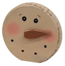 Load image into Gallery viewer, Distressed Wooden Blushing Snowman Sitter, 1 Snowman, Will come in ivory or taupe
