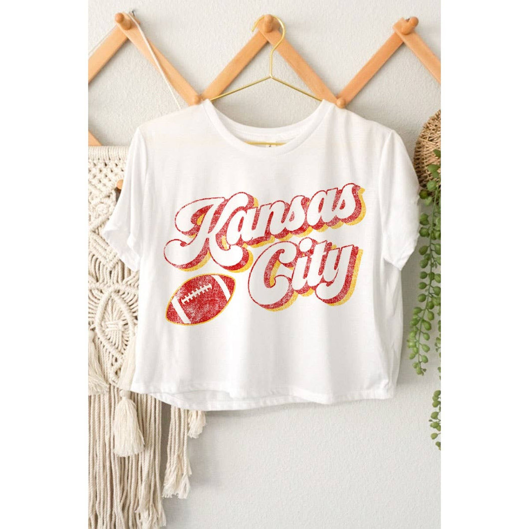 KANSAS CITY GRAPHIC CROP TOP: White