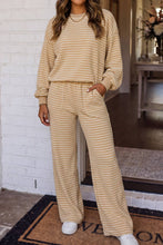Load image into Gallery viewer, LAS-LIVE Cozy Striped Crew Neck Pocketed Pants Set (S-XL): Brown Stripe / M

