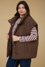Load image into Gallery viewer, PLUS OVERSIZED SNAP BUTTON PUFFER VEST : DARK BROWN

