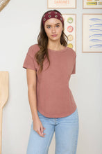 Load image into Gallery viewer, ROUND NECK SHORT SLEEVE EXPOSED SEAM KNIT TOP: TERRACOTTA

