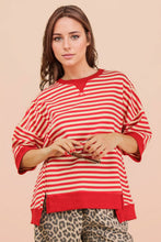Load image into Gallery viewer, NT12481-Oversized Stripe Casual Knit Top: RED/CREAM / S-M-L/2-2-2

