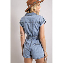 Load image into Gallery viewer, Denim Collared Button Down Romper - Light Weight Fabric: Medium Denim
