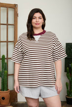 Load image into Gallery viewer, PLUS STRIPE COLORBLOCK DETAIL SHORT SLEEVE KNIT T-SHIRT : BLACK MULTI
