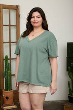 Load image into Gallery viewer, PLUS WASHED RELAXED SHORT SLEEVE V NECK KNIT TOP: VINTAGE BLUE
