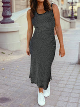 Load image into Gallery viewer, Stripe Criss Cross Side Slits Slim Fit Sleeveless Midi Dress: White Stripe / XL
