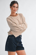 Load image into Gallery viewer, Oversized Stripe Long Sleeve Top: Chocolate / Contemporary
