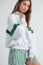 Load image into Gallery viewer, Two-Toned Half Zip Collar Sweatshirt: GREY / GREEN
