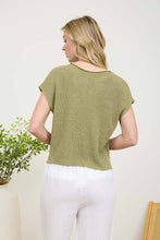 Load image into Gallery viewer, SPLIT NECK SHORT SLEEVE KNIT PULLOVER: PEACH
