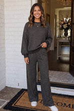 Load image into Gallery viewer, LAS-LIVE Cozy Striped Crew Neck Pocketed Pants Set (S-XL): Brown Stripe / M
