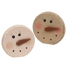 Load image into Gallery viewer, Distressed Wooden Blushing Snowman Sitter, 1 Snowman, Will come in ivory or taupe
