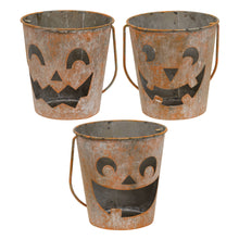 Load image into Gallery viewer, Distressed Metal Jack O Lantern Luminary Bucket - ONE BUCKET
