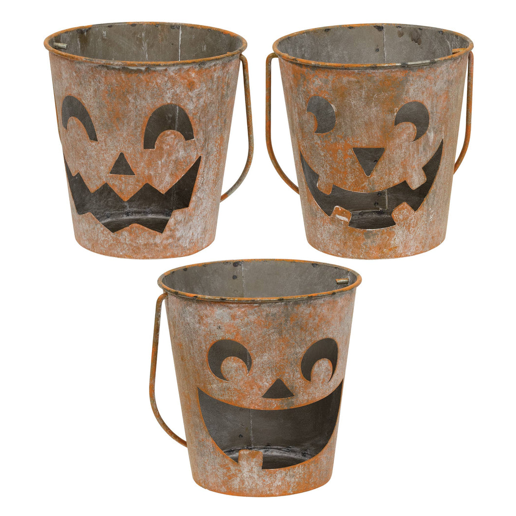 Distressed Metal Jack O Lantern Luminary Bucket - ONE BUCKET