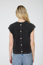 Load image into Gallery viewer, ACID WASHED TAB SLEEVE BACK BUTTON KNIT TOP: INDIGO
