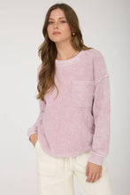 Load image into Gallery viewer, WASHED POCKET DETAIL LONG SLEEVE RIB KNIT TOP : LIGHT OLIVE
