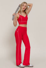 Load image into Gallery viewer, Waist Band Contrast Piping Detail Workout Pants: RED-red/off white / S
