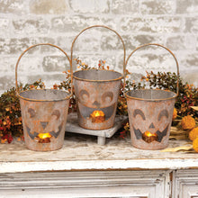 Load image into Gallery viewer, Distressed Metal Jack O Lantern Luminary Bucket - ONE BUCKET
